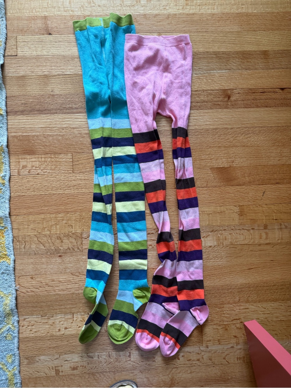 Mini boden Striped Cotton Blend Tights - Pink & Teal